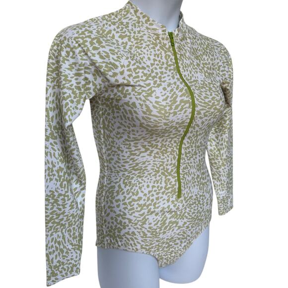 Sporti x Stef Corgel Lime Green Cheetah Print Long Sleeve Zip Front Swimsuit XL - Picture 4 of 12